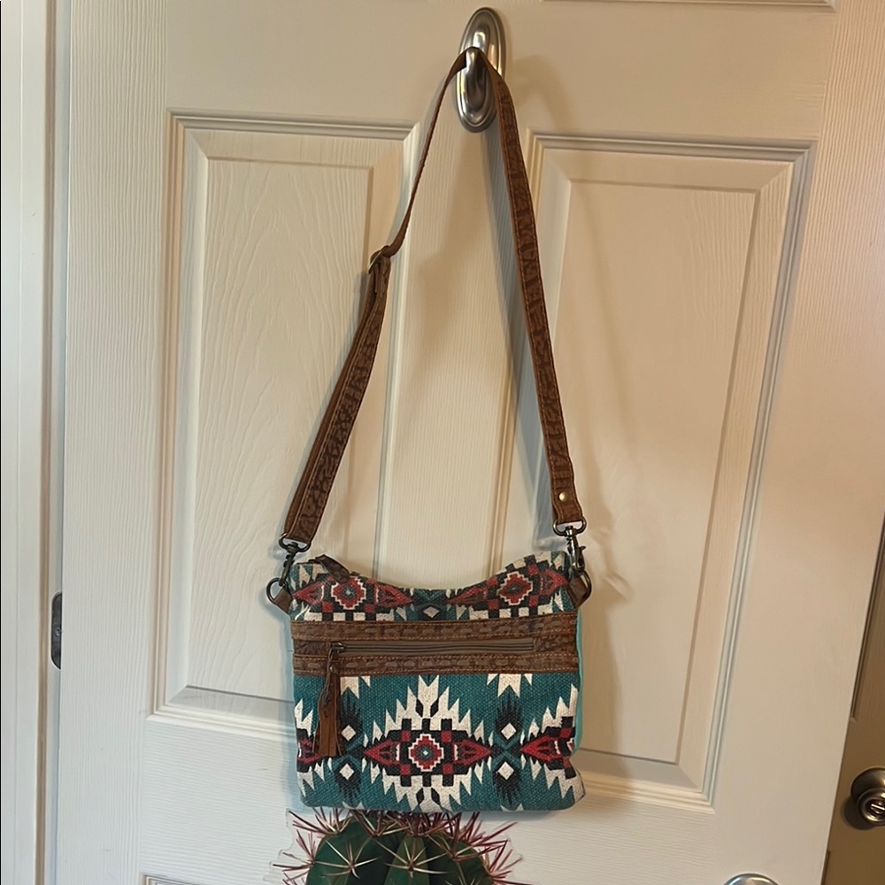 Myra Bag Brown and Red Crossbody Bag with Bohemian Flair